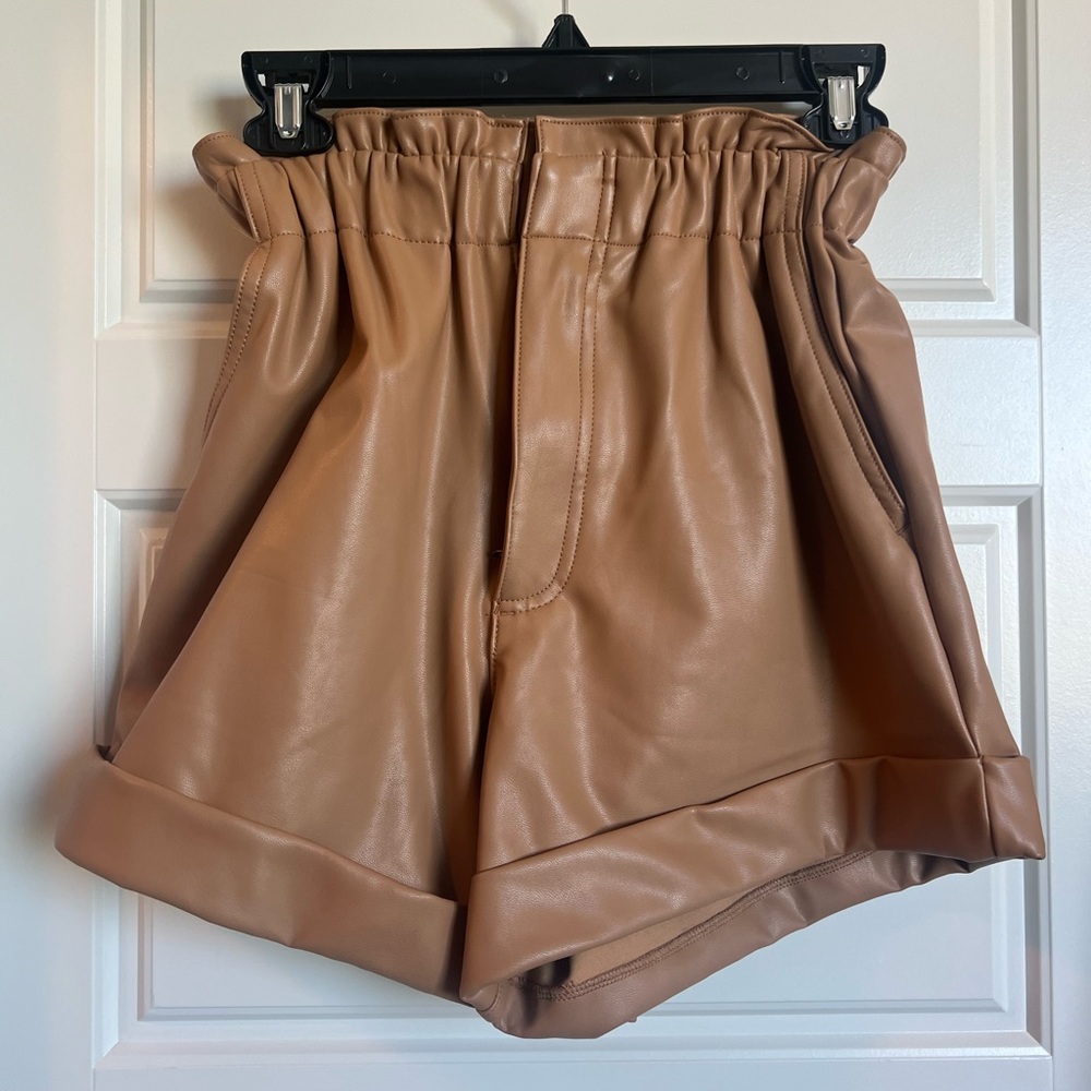 Abercrombie faux leather shorts XS tan